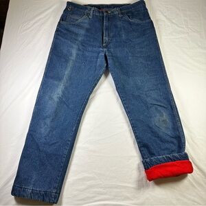 Wrangler Rugged Wear Fleece Lined Jeans 36x29 Blue Denim Winter Work 33213MW